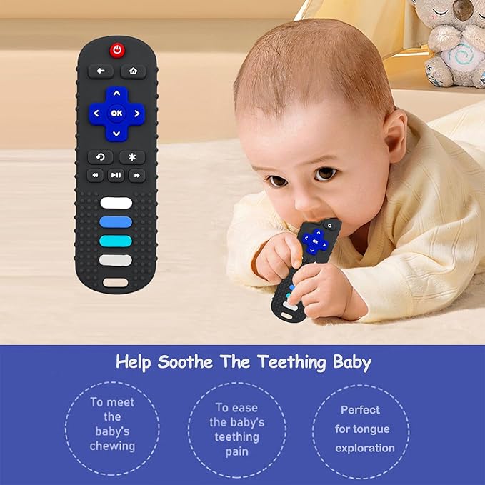 Baby Teething Toys, Food Grade Silicone Teethers for Babies 3-6 Month, 6-18 Months, TV Remote Control Shaped Teething Toy, Chew Toys for Boys and Girls Teether Toys, Freezer BPA Free