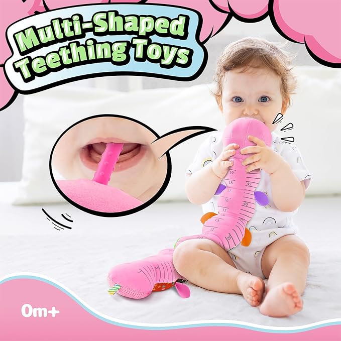 LIGHTDESIRE Baby Toys Musical Caterpillar,Infant Toys Stuffed Animals 3 6 12 Months Sensory Toy with Ruler Design,Crinkle&Ring Bell,Baby Teething Toy for Tummy Time Newborn Boy Girl Gifts (Pink)