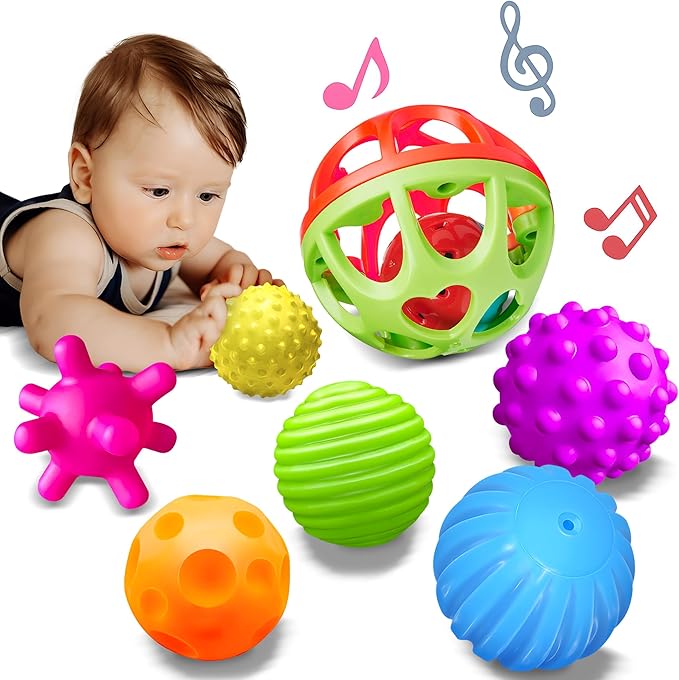 Montessori Toys - Sensory Balls for Toddlers, Multiple Textures Colorful Toddler Sensory Toys for Babies 1-3 Hand Catching Baby Balls, Baby Rattle 3-6 Months Old Baby Toys for 6-12 Months