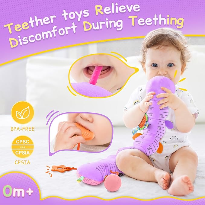 Baby Toys Sensory Musical Animal Stuffed Toy for Infant 0-3-6-12 Months Tummy Time Newborn, Plush Caterpillar with Mirror,Crinkle,Rattle Teething Toys for Baby Boys Girls Shower Gifts, Purple