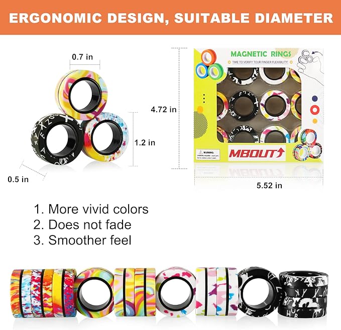 12Pcs Magnetic Ring Fidget Spinner Toys Set, Graffiti Camo Fingers Magnet Rings, ADHD Stress Relief Magical Toys for Training Relieves Autism Anxiety, Great Gift for Adults Teens Kids