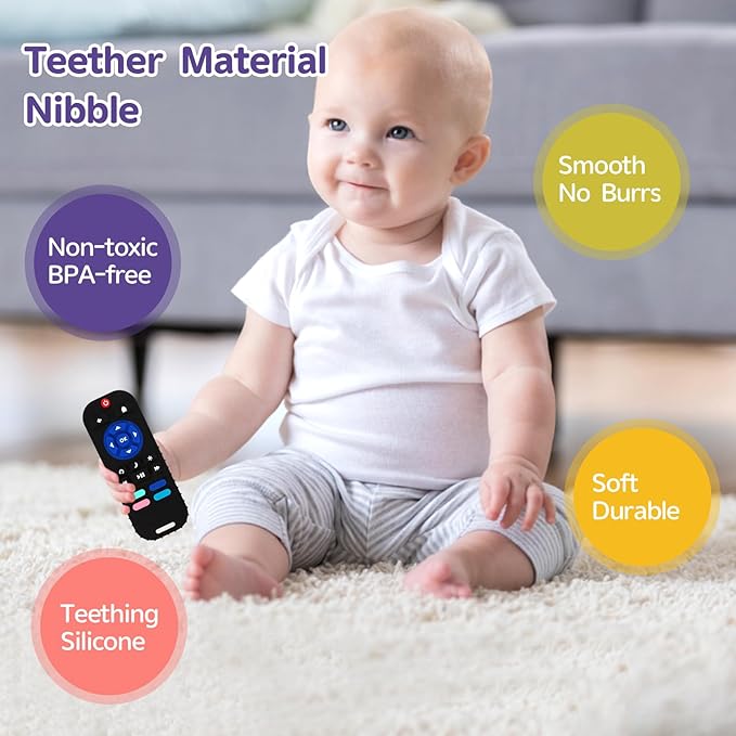 Hooku Silicone Teething Toys for Babies 0-6 Months, Teethers for Babies 6-12 Months, Remote Teether for Baby, Sensory Toys for Babies, Baby Chew Toys