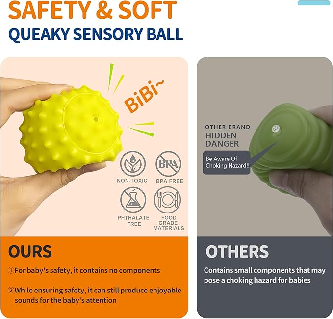 Sensory Balls for Toddlers 1-3, Sensory Baby Toys 6-12 Months, Infant Squeeze Sensory Toys,Baby Rattle Ball, Baby Teething Sensory Montessori Toys Soft Chew Toy with Rattles for Babies