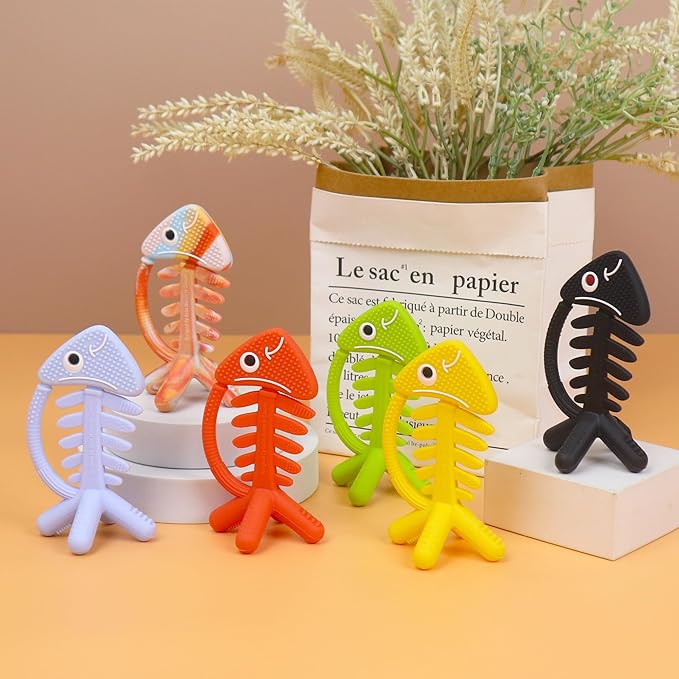 3 in 1 Infant Toys, Baby Teething Toys 3–6 6–12 Months, Teethers for Babies 0–3–6–12 Months for Teething Relief, Baby Gift, Baby Teether Toys, Silicone Sensory Toys, USA Patent Pending, Fish (Yellow)