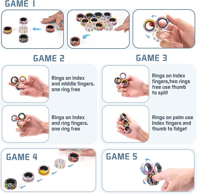15Pcs Magnetic Adults Fidget Toys Rings,Stocking Stuffers for Kids 8-12