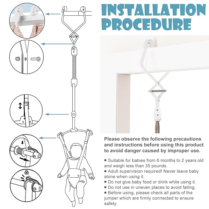 Baby Jumper, Baby Jumper Doorway with Adjustable Strap, Easy to Assemble, with a Soft Rug (Blue)