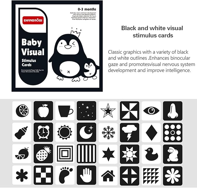 High Contrast Baby Flashcards, 96 Pcs Black White Colorful Visual Sensory Stimulation Learning Activity Card for Newborn Ages 0-3-6-12 Months, Brain Developmental Infant Toys Montessori Gift