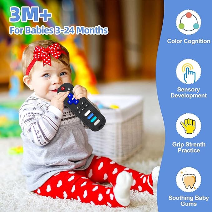 Silicone Baby Teething Toys,Teething Toys for Babies 3 6 18 24 Months,Baby Silicone Chew Toys,Remote Control Shape Teether Toys,BPA Free(N-Black)