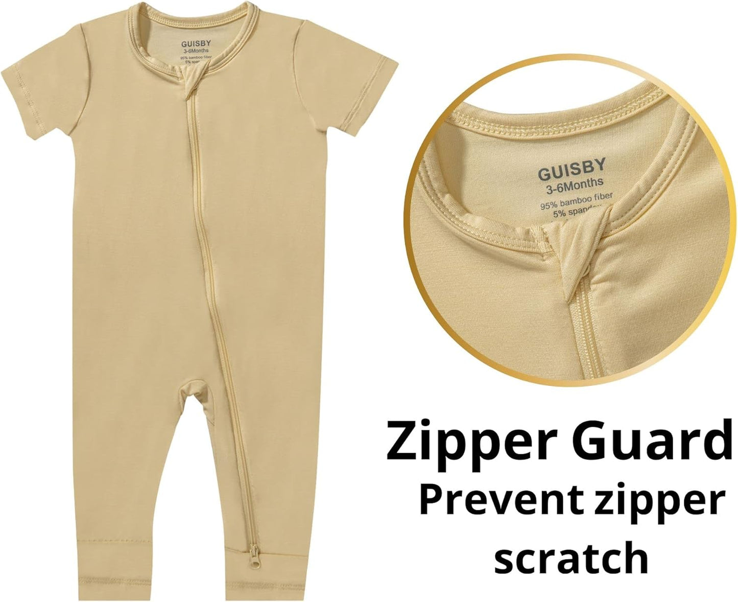 GUISBY Rayon Made from Bamboo Baby Pajamas, Summer Short Sleeve Footless Rompers, 2 Way Zipper Sleeper