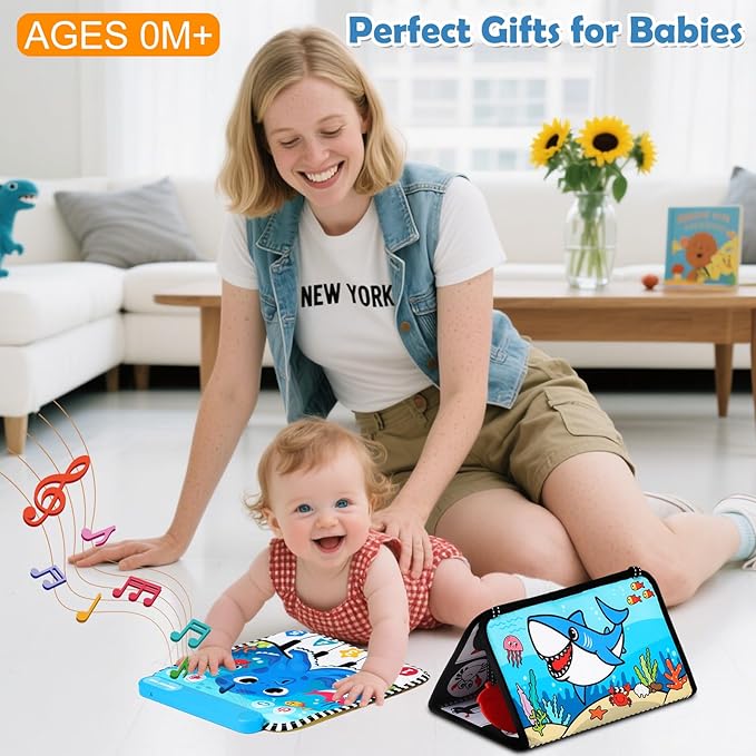 Tummy Time Mat Mirror Toys - Musical Activity Playmat Baby Toys for Newborn - Black and White High Contrast Montessori Sensory Crinkle Toy for Infant 0-3-6-12 Months Babies Boys Girls Shower Gifts