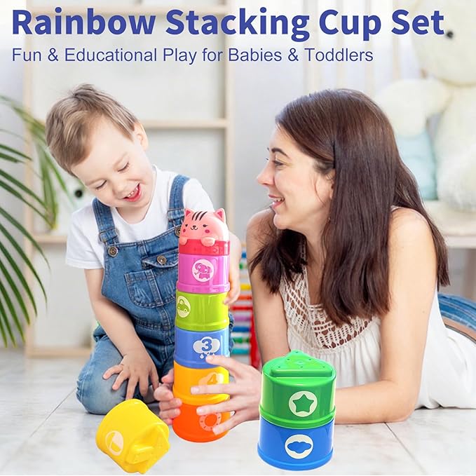 WEEJOYGAM Baby Stacking Cups, Stacking Toys for Toddlers 1-3, Infant Christmas Stocking Stuffers for 6 9 12 18 Month 1 Year Old Boy Girl Gift, Kids Montessori Sand Bath Nesting Stackable Block Age 1-2
