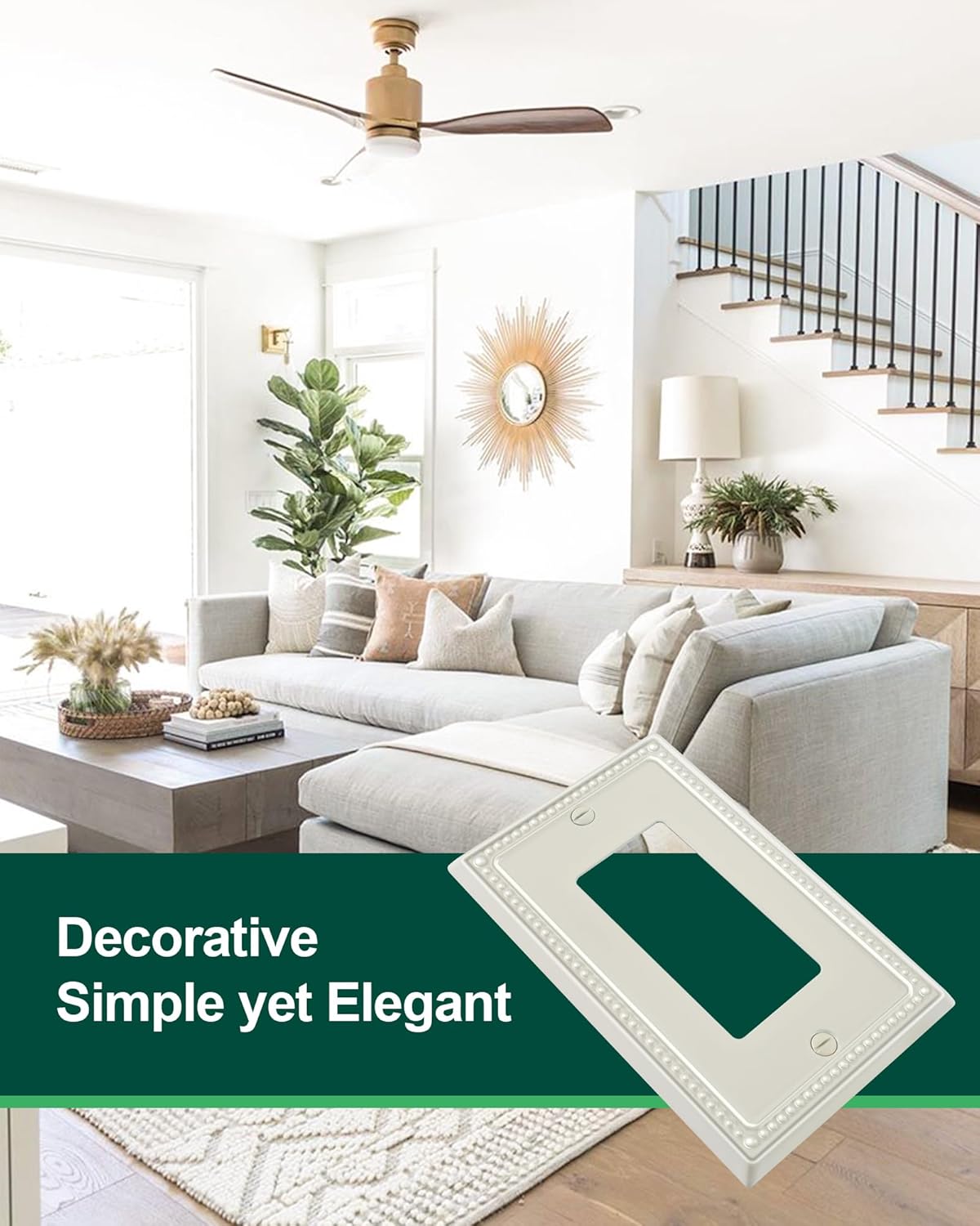 2-Pack Decorator Outlet Cover Plate, Decorative Switch Plates and Outlet Covers, Light Almond Metal Wall Plates for Electrical Outlets, Receptacle, GFCI Outlet, Dimmer Switch