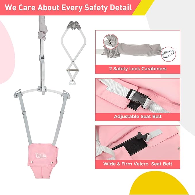 FUNLIO Baby Door Jumper for 6-24 Months (with Door Clamp), Baby Jumper Doorway with Strong Spring & Adjustable Strap, Portable Infant Baby Bouncer, Bearing 40 Lbs, CPC & CE Certified-Pink