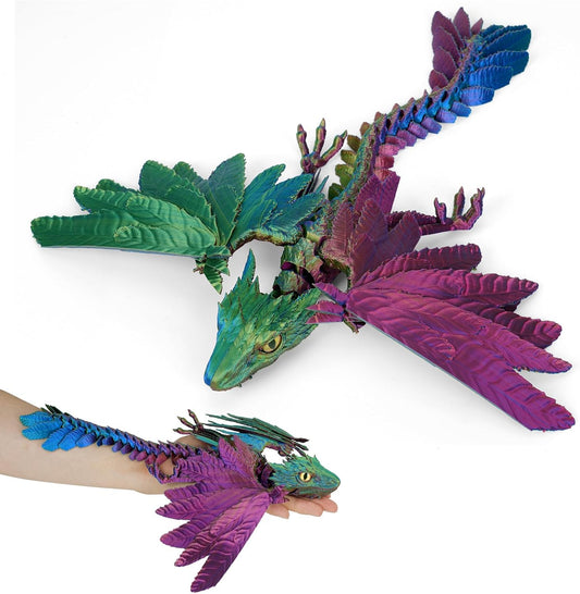 3D Printed Dragon with Wings,3D Printed Animals Toy,3D Printed Flexible Dragons,Crystal Dragon Fidget Toys,Full Articulated Dragon Crystal Dragon (Red Yellow and Blue)