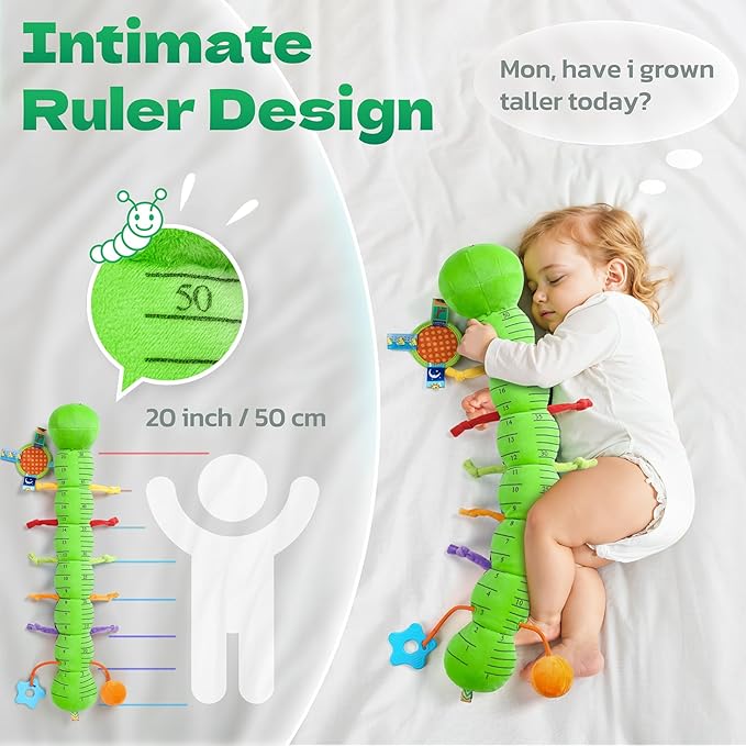 HEMRLY Baby Sensory Toy 0-6 Months, Musical Stuffed Caterpillar Plush with Teether, Crinkle, Rattle, Baby Mirror for Tummy Time, Infant Car Seat Toy for 0-3-6-12 Month Boys Girls Gifts - Knotted Green