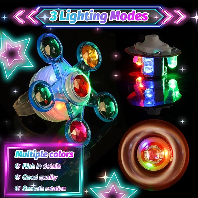 26 Pcs Glow Fidget Spinner Rings Bulk, LED Finger Lights Rotating Toy, Glow in The Dark Party Favor for Kids 4-12 Light Up Treasure Box Goodie Bag Basket Birthday Gifts for Boy Girl Christmas NewYear