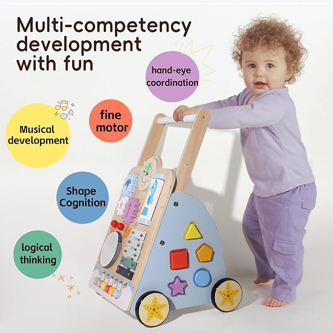 Multifunctional Baby Activity Walker Toy - 8-in-1 Learning Push Cart with Shape Sorter, Music Panel & Storage, Develops Motor Skills for Toddlers 3 Years