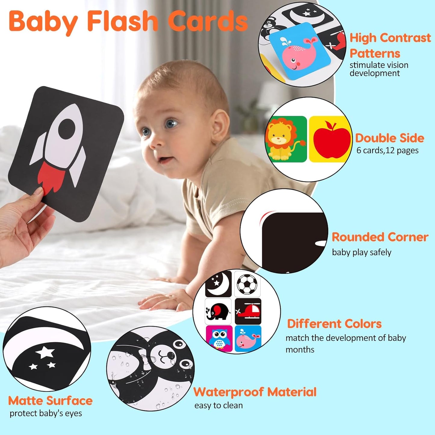 Black and White High Contrast Baby Books Flash Cards Tummy Time Mirror Toys Newborn Toys 0 6 Months Brain Development Infant Stimulating Sensory Toy 0-3 3-6 2 4 5 Months old Baby Boy Girl Shower Gifts