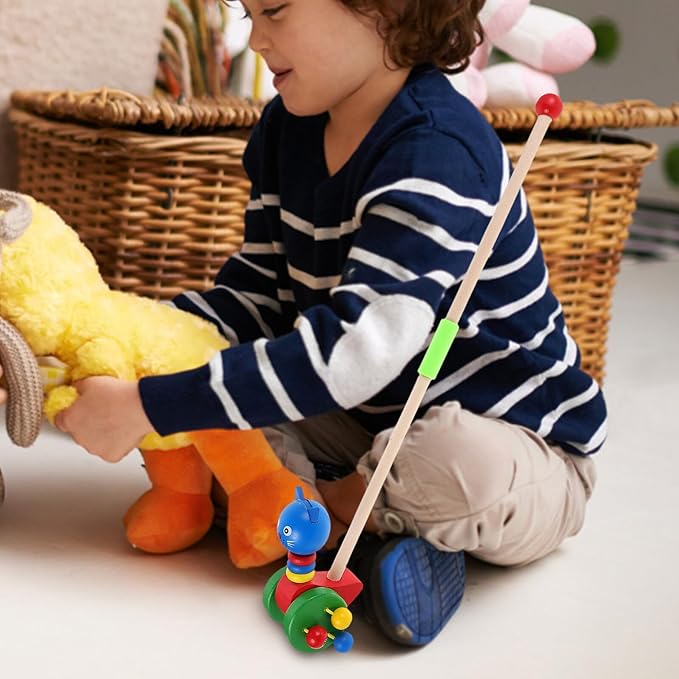 Wooden Cartoon Animal Push Walker for Walker Push with Stable Design Material Promotes Motor Skill Development and Social Interaction for Boys