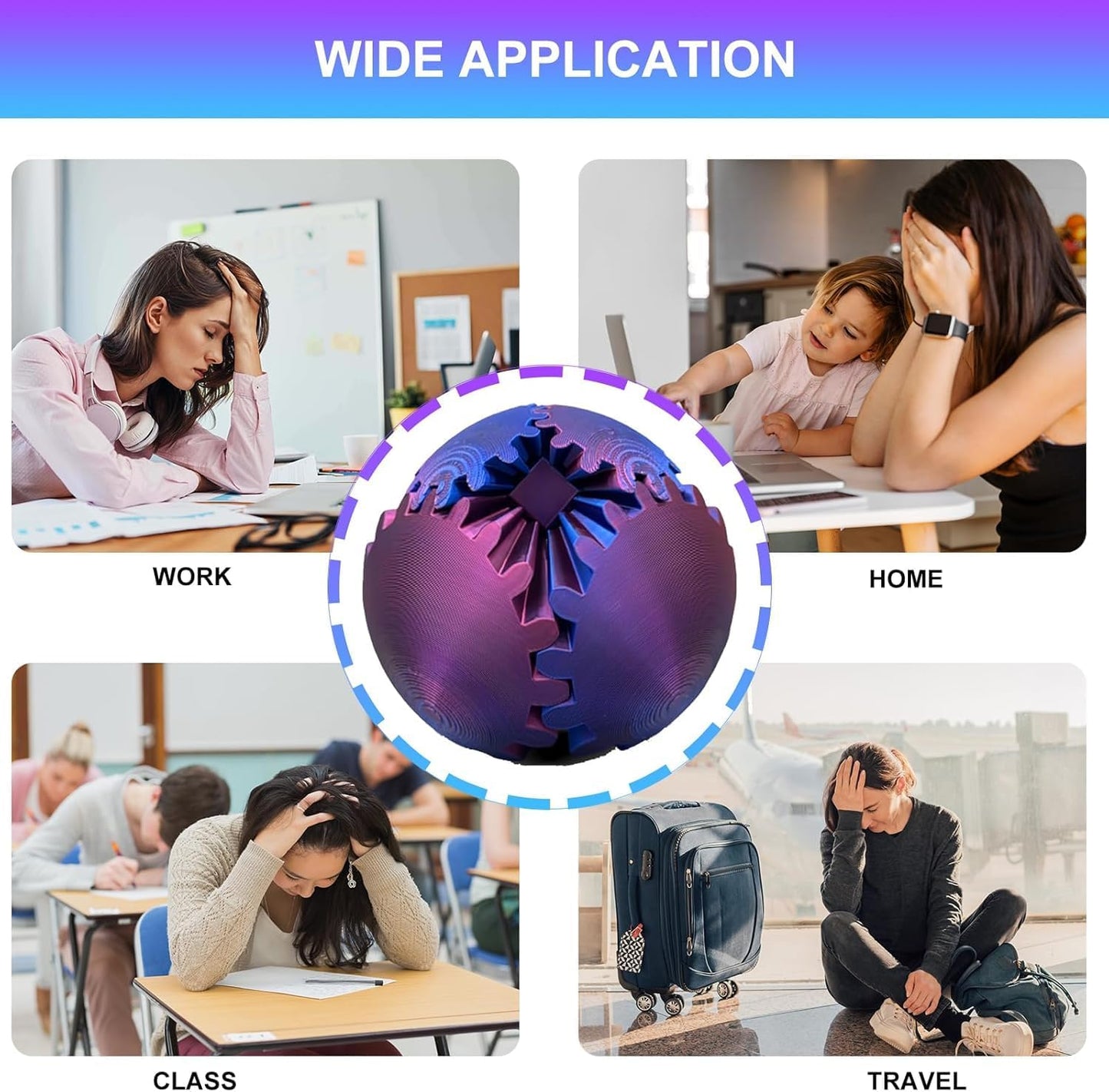 2024 New Gear Ball- 3D Printed Gear Ball Spin Ball or Cube Fidget Toy Desk Toy - Ideal for Sensory Needs and Autism Activity Gear Ball for Adults & Kids (Purple)