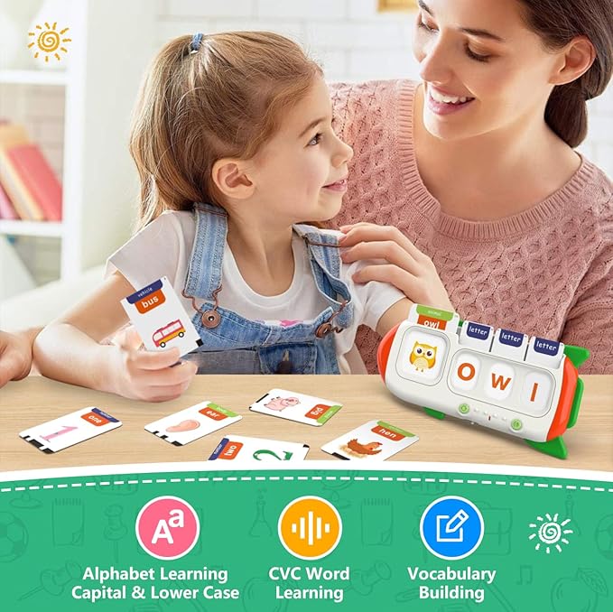 QuTZ Talking Flash Cards – CVC Word Spelling Games, Preschool Learning Activities Learning Toy, 107 Words Letter Matching Games, ABC Alphabet Flash Cards, Educational Toy for Toddler 3 4 5 6 Year Old