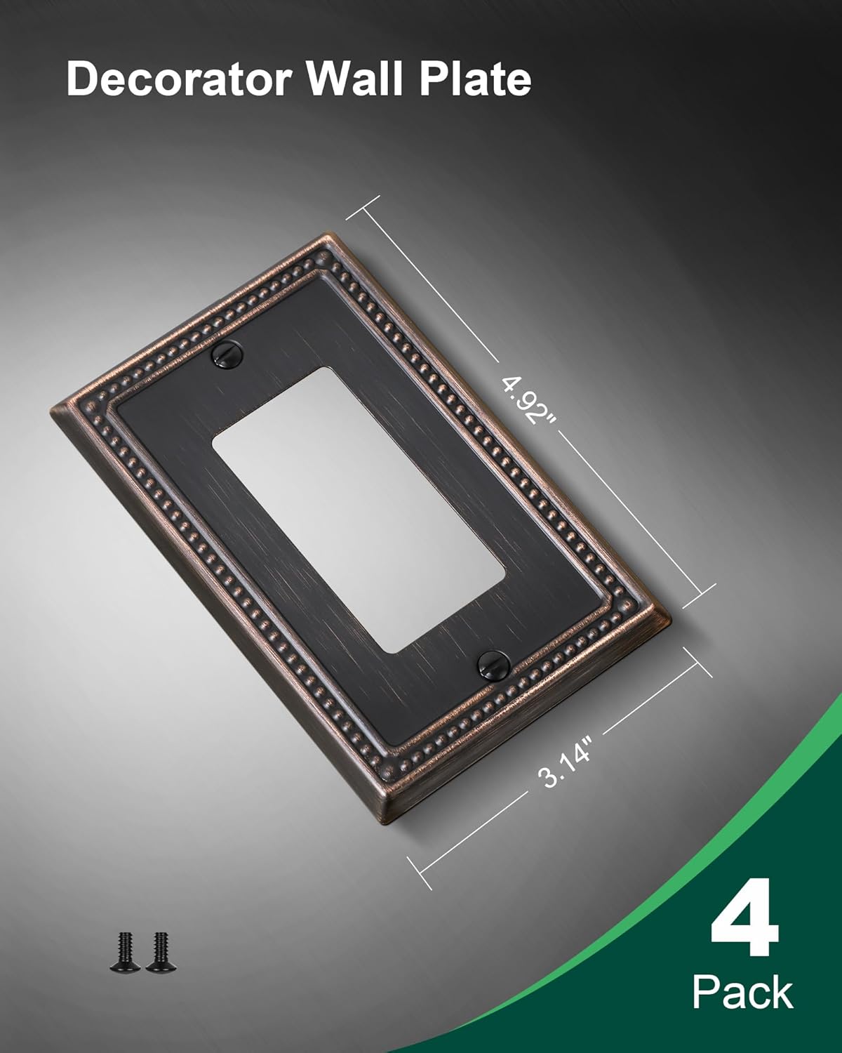 4-Pack Decorator Outlet Cover Plate, Decorative Switch Plates and Outlet Covers, Aged Bronze Metal Wall Plates for Electrical Outlets, Receptacle, GFCI Outlet, Dimmer Switch