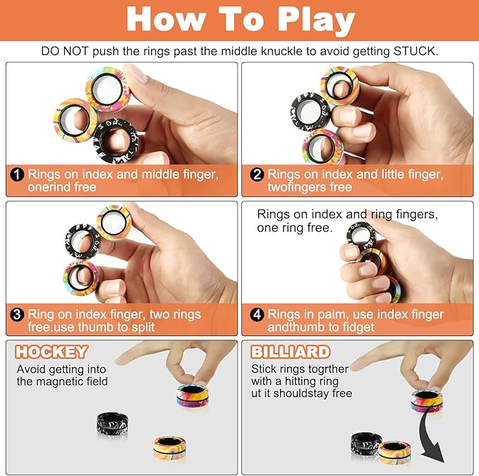 12Pcs Magnetic Ring Fidget Spinner Toys Set, Graffiti Camo Fingers Magnet Rings, ADHD Stress Relief Magical Toys for Training Relieves Autism Anxiety, Great Gift for Adults Teens Kids