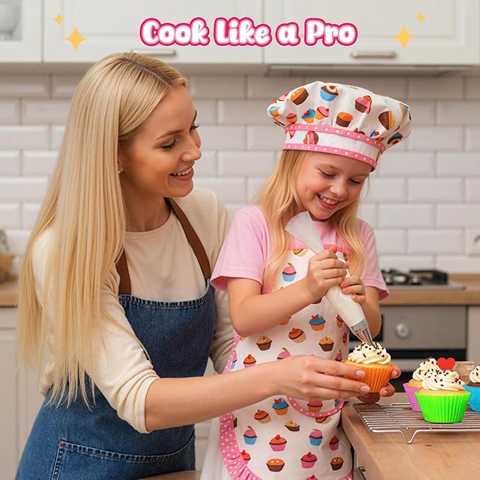 LovesTown Kids Cooking and Baking Sets, 32PCS Kids Chef Hat and Apron Pretend Play Toys for Toddler Gifts for Boys Girls