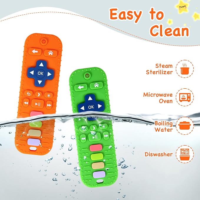 Hooku 2 Pack Remote Teether for Babies, Silicone Teether for 6-12 Months, Baby Teething Toys, Sensory Toys