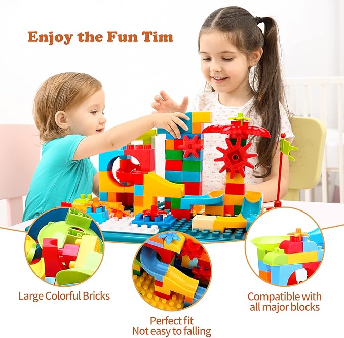 BEAURE 5-in-1 Multi Activity Sand Water Play Table, Double-Sided Kids Activity Table with Storage, 105pcs Marble Run Building Blocks Sensory Table for Kids Toddler Boys Girls