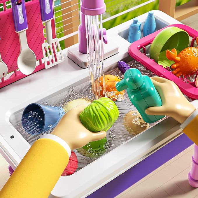 Play Sink with Running Water, Play Kitchen Toys Sink for Kids 3 4 5 6 7 Years Old, Electrical Dishwasher, Kitchen Accessories Set, Dishes Games, Gifts for Toddlers 3-5