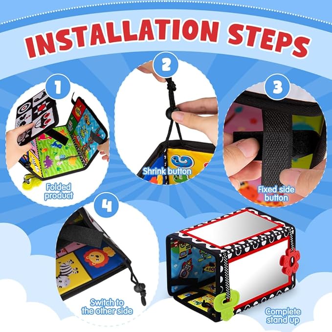 Tummy Time Mirror, Double-Sided Baby Mirror Black and White High Contrast Baby Toys for Babies Newborn Infant, Crawling Toys Boys Girls Sensory Toys Activity mat