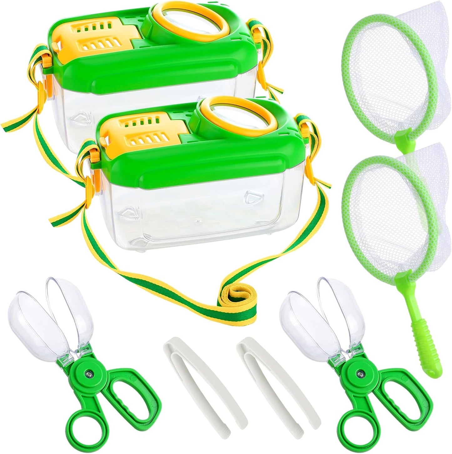 2Sets Bug Catcher for Kids - Sturdy Kids Bug Catching Kit Gifts with Collector Butterfly Net Tweezer, Bugs Habitat Outdoor Explorer Kit for Age 3 4 5 6 7 8, 8Pcs