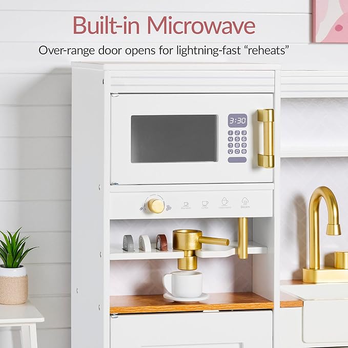 Best Choice Products Pretend Play Kitchen for Kids, Interactive Wooden Toddler Playset with Espresso Machine, Toy Storage, 17 Accessories - White