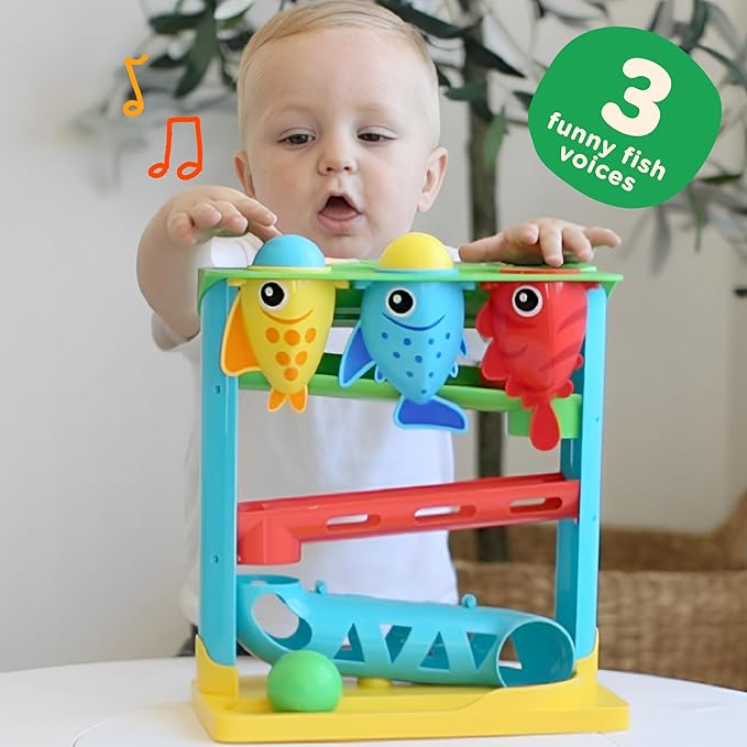 Move2Play, Feed The Fish | 30+ Fin-Tastic Songs & Phrases | Baby & Toddler Musical Toy | First Birthday Present for 1+ Year Old | Ages 6-24 Months | Boy & Girl Ball Drop Toy