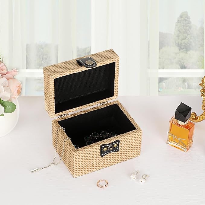 Hipiwe Wooden Decorative Box with Hinged Lid Treasure Chest Box Small Storage Box for Mementos,Jewelry,Trinket Photo Home Decor Gift for Birthday Anniversaries