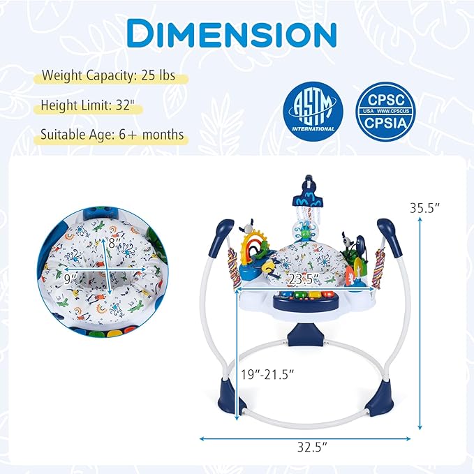 BABY JOY Baby Activity Center, Baby Jumpers and Bouncers with Music, Lights, 360° Rotating Seat, 3 Adjustable Heights, Montessori-Inspired Activity Center for Baby 6 Months + (Blue)