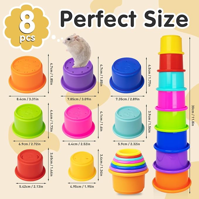 8 Pcs Colorful Stacking Cups for Rabbits, Colorful Bunny Cups for Rabbits and Small Animals, Nesting Rabbit Cups of Different Sizes, Bunny Stacking Cups for Hiding Food and Playing