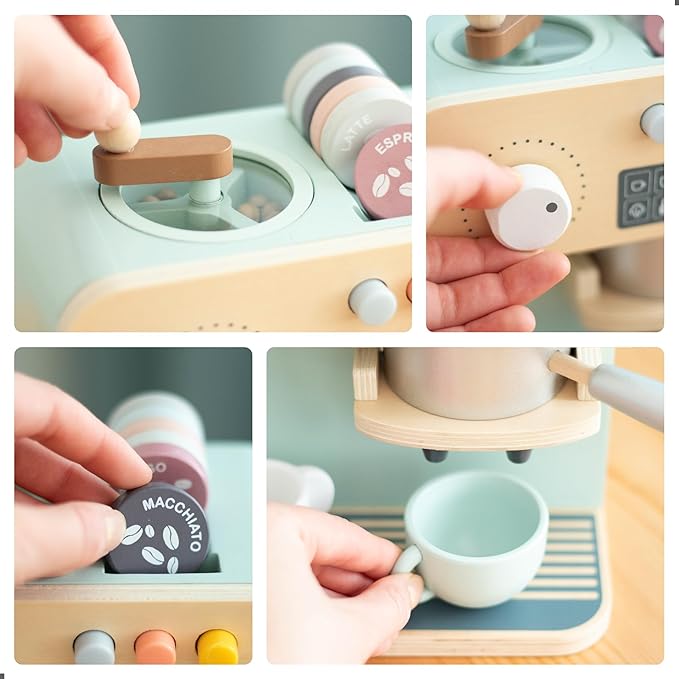 UMU® Wooden Toy Coffee Maker for Kids – Pretend Play Kitchen Accessory for Toddlers – Role Play Espresso Machine Set – Montessori Toy for Ages 3 4 5 6