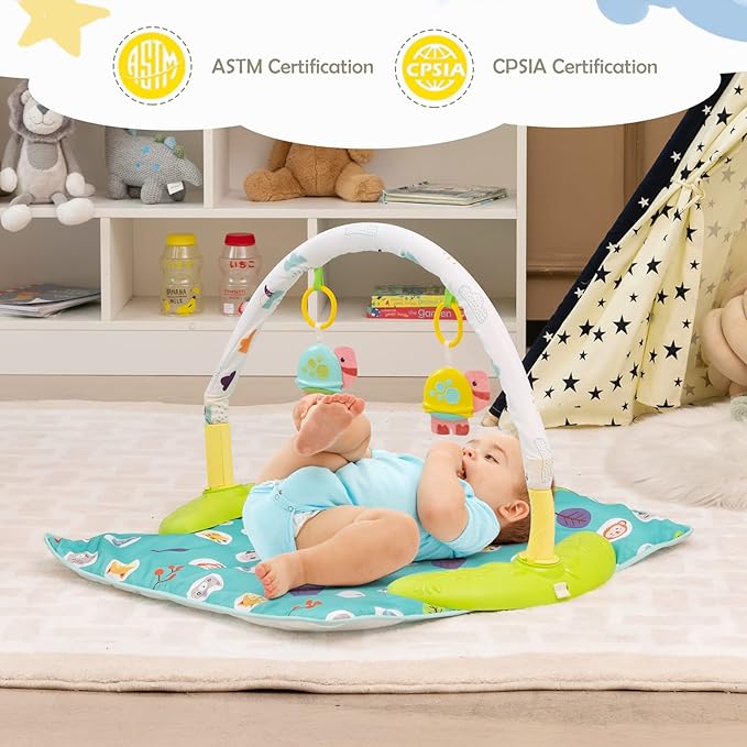 HOMGX Baby Bouncer Activity Center, 3 in 1 Baby Jumper Center & Infant Playtime Mat & Activity Table w/Baby Toys, 3 Adjustable Heights & 360° Rotatable Seat, Activity Center for Toddlers (Green)