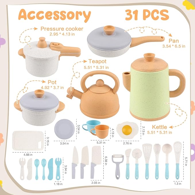Dreamon Kids Play Kitchen Accessories, Pretend Play Cooking Toys Set, Cookware Pots and Pans Utensils Playset for Toddlers, Kids Kitchen Cooking Play Set Gifts for Boys Girls 3 4 5 6 Years Old