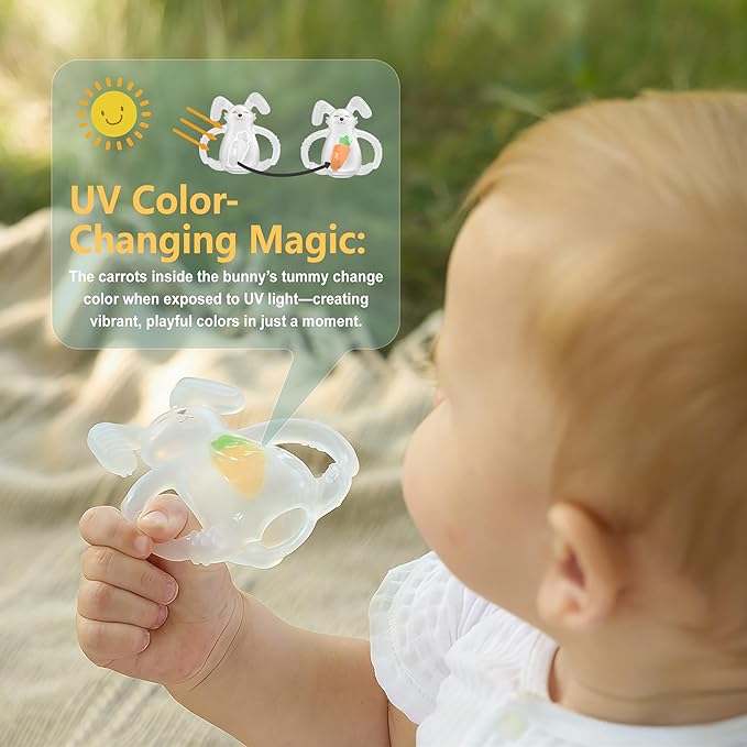 Smily Mia Baby Teether Toys | Sunny Bunny Teething Toys for Babies | Chew Toys for Baby Teether 0-6 Months | Teething Toy 6-12 Months | Food Grade Silicone Teether Baby Toys | BPA Free (White)
