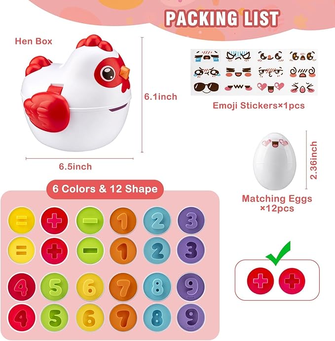 Easter Egg Matching Game for Toddlers - Educational Color & Shape Recognition Toy, 12-Piece Set | Easter Basket Stuffers for Kids