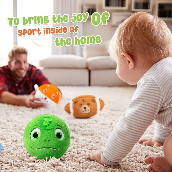 3 Pack Soft Sports Balls for Toddlers 1-3, Inflatable Plush Baby Balls Set for Kids 3-5, 5 Inch Soccer Ball & Basketball, 6.5 Inch Football, Mini Toddler Ball Toys for Boy Girl First Gifts