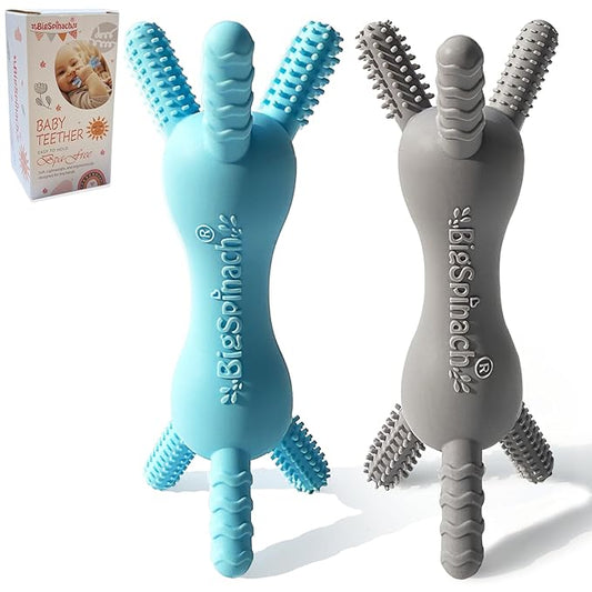 3D Baby Teether, BPA-Free Multi-Texture Silicone Teething Stick Toy,360-Degree Textured Design, Easy-Grip Design for Infants and Toddlers (Grey, 3D)