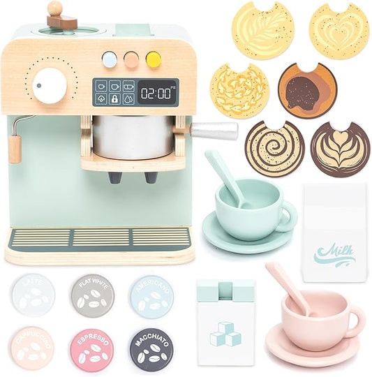 UMU® Wooden Toy Coffee Maker for Kids – Pretend Play Kitchen Accessory for Toddlers – Role Play Espresso Machine Set – Montessori Toy for Ages 3 4 5 6