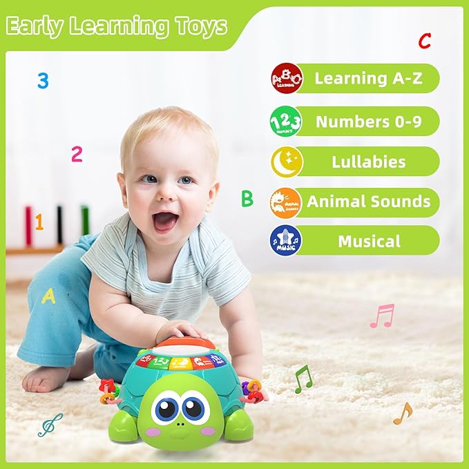 Hanayo Baby Toys 6 to 12 Months，Musical Turtle Crawling Girl Toys for 12-18 Months,Infant Early Learning Educational Toy,Girl & Boy Gift Essentials for Newborn 7 8 9 11+ Months 1-2 Year Old(Green)