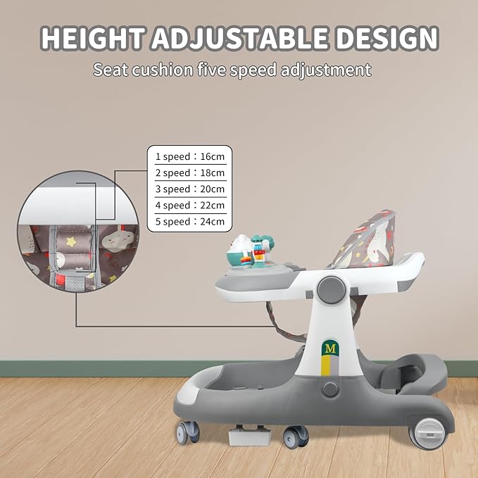 5 in 1 Baby Walker - Walkers for Babies 6-18 Months Adjustable Height, Baby Walker with Wheels, Baby Walkers for Boys, Baby Walker with Foot Pads/Handles, Baby Walker Portable Foldable