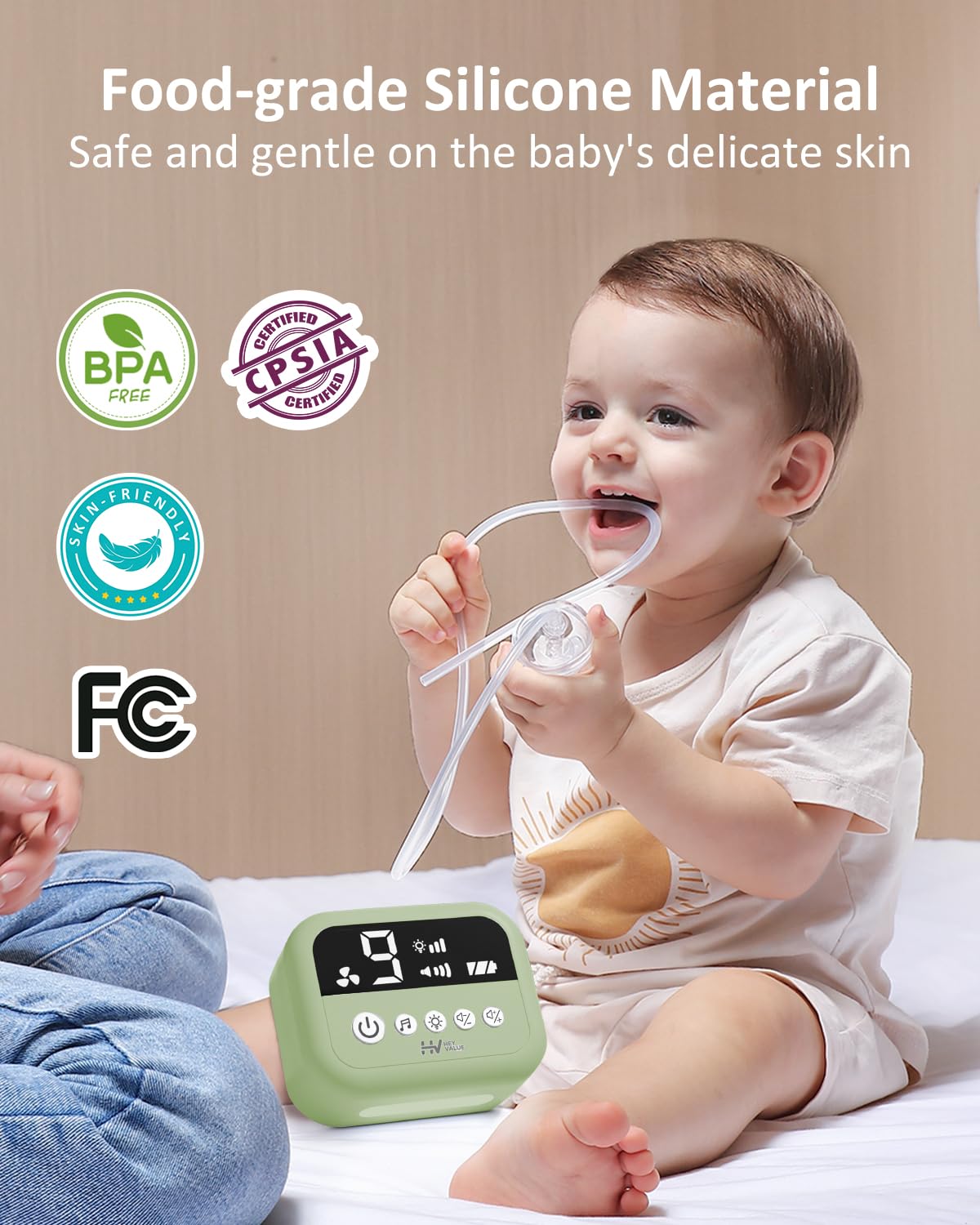 HEYVALUE Nasal Aspirator for Baby, Hospital Grade Nose Sucker with 9 Levels Suction, Night Light and Nursery Rhyme Soothing, Electric Nose Suction for Baby with Food-Grade Silicone Tips Green