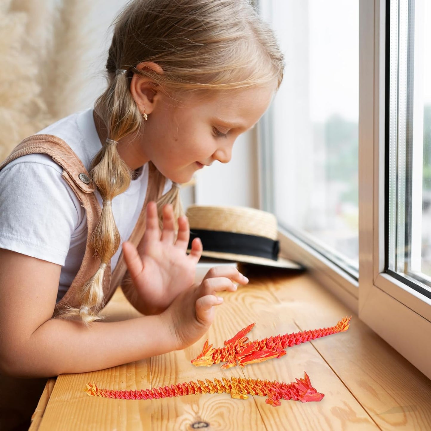 12“Crystal Dragon Without Wings & 9”Winged Articulated Dragon, 3D Printed Bulk Unique Funny Graduation Gifts for Kids, Executive Desk Fidget Toys Adults, Bath Pool water Toys (Gradient Orange-Red)